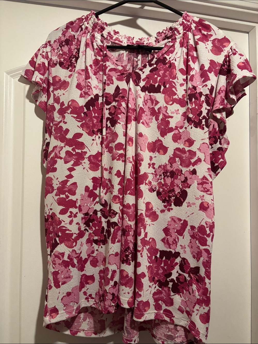Fred David Pink Floral Flutter Sleeve Blouse